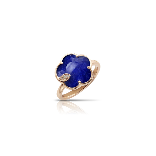 Pasquale Bruni 18K Rose Gold Petit Joli Rock Crystal over Lapis Doublet, White & Champagne Diamond Ring