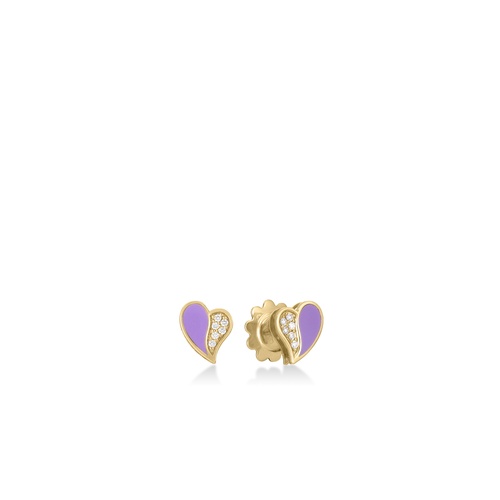 Roberto Coin 18K Yellow Gold Amorino Diamond & Lavender Enamel Heart Stud Earrings