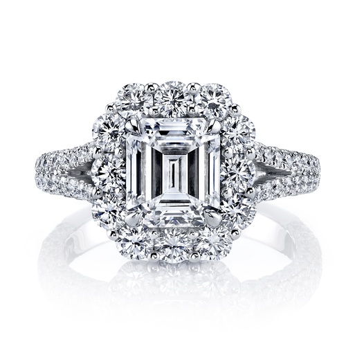 Alson Signature Collection Platinum Emerald Cut Diamond Halo with Split Shank Engagement Ring