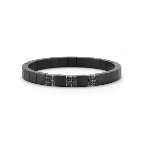 Roberto Demeglio Men's 18K White Gold & Matte Black Ceramic Scacco Three Section Black Diamond Stretch Bracelet