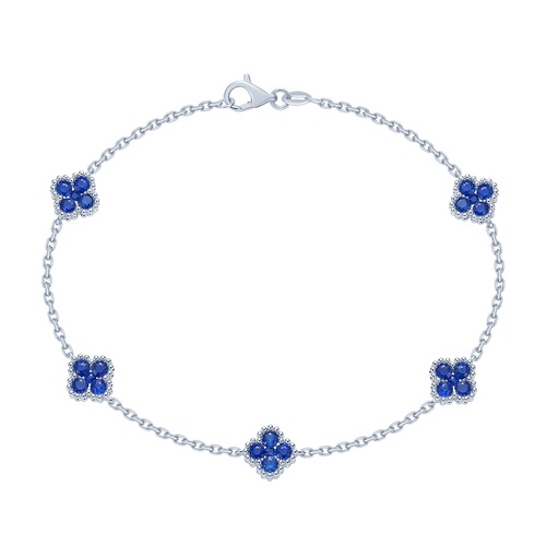 Alson Signature Collection 14K White Gold Five-Station Blue Sapphire Clover Bracelet