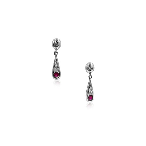 Alson Special Value 14K White Gold Ruby & Diamond Dangle Teardrop Earrings
