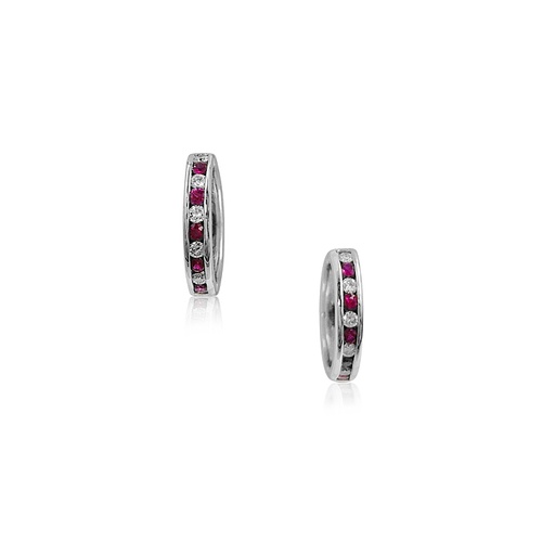 Alson Special Value 14K White Gold Ruby & Diamond Hoop Earrings