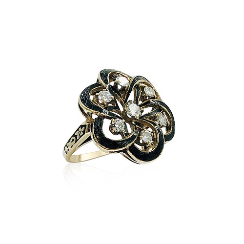 Alson Estate Collection 14K Yellow Gold Black Flower Diamond Ring