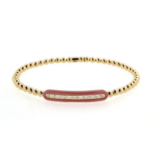 Hulchi Belluni 18K White Gold Tresore PInk Diamond Bar Station Stretch 3MM Bead Bracelet