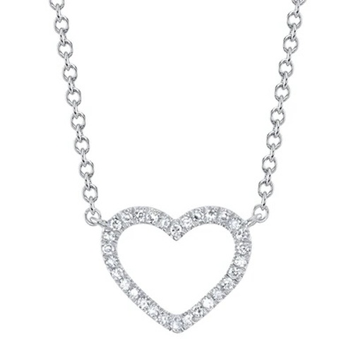 Shy Creation 14K White Gold Diamond Open Heart Necklace