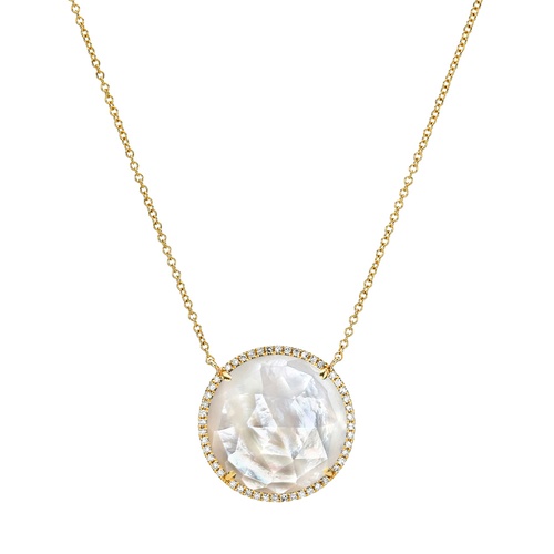 Alson Signature Collection 14K Yellow Gold 18 Mother Of Pearl & Diamond Halo Necklace