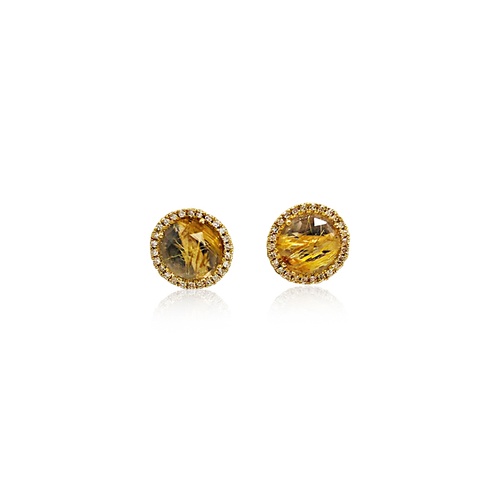 Alson Signature Collection 14K Yellow Gold Golden Rutilated Quartz & Diamond Halo Stud Earrings