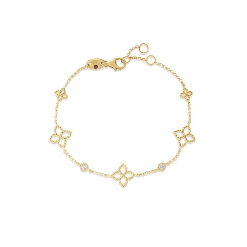 Roberto Coin 18K Yellow Gold 7 Principessa Diamond Flower Station Bracelet
