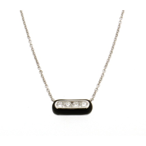 Hulchi Belluni 18K White Gold with Black Enamel 17 Sparkling Diamond Necklace