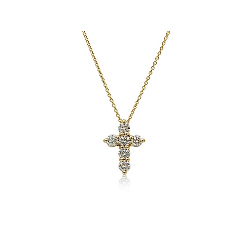 Alson Signature Collection 14K Yellow Gold 18 Diamond Cross Pendant Necklace