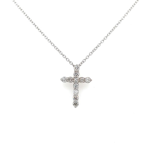 Alson Signature Collection 14K White Gold 18 Diamond Cross Pendant Necklace