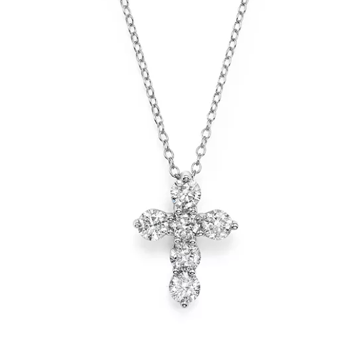 Alson Signature Collection 14K White Gold 18 Diamond Cross Pendant Necklace