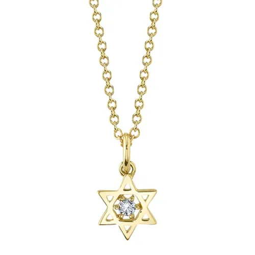 Shy Creation 14K Yellow Gold 18 Diamond Star of David Necklace