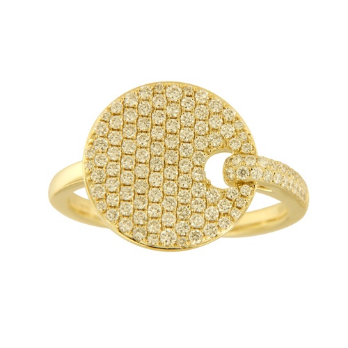 Alson Signature Collection 14K Yellow Gold Pave Diamond Round Disc Ring