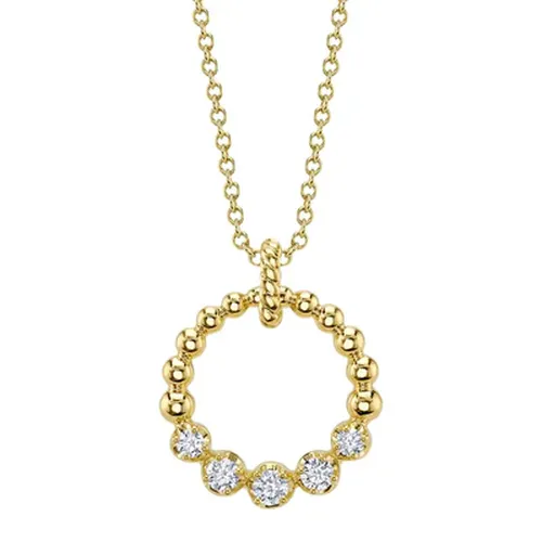 Shy Creation 14K Yellow Gold Diamond Circle Crown Necklace