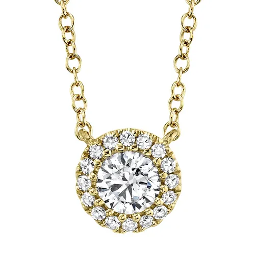 Shy Creation 14K Yellow Gold Diamond Halo Necklace
