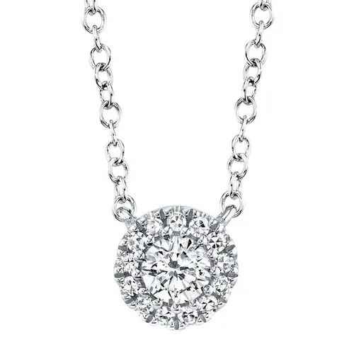 Shy Creation 14K White Gold 18 Diamond Halo Necklace