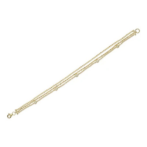 Shy Creation 14K Yellow Gold 7 Diamonds By The Yard Sparkle Faceted Ball Chain Bracelet