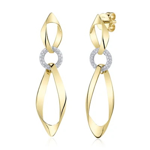 Shy Creation 14K Yellow and White Gold Diamond Mobius Drop Earring