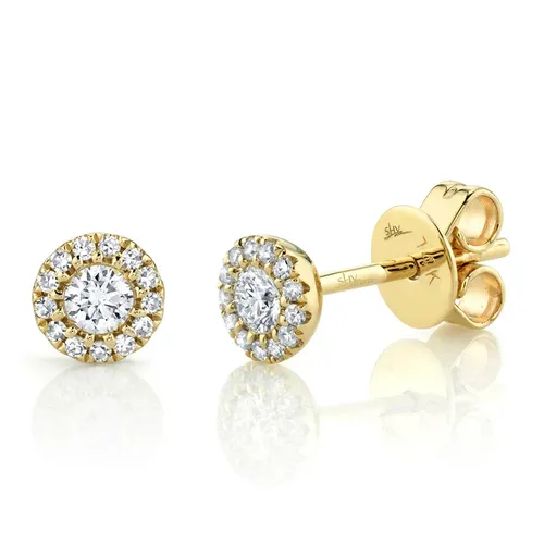 Shy Creation 14K Yellow Gold Diamond Halo Stud Earrings