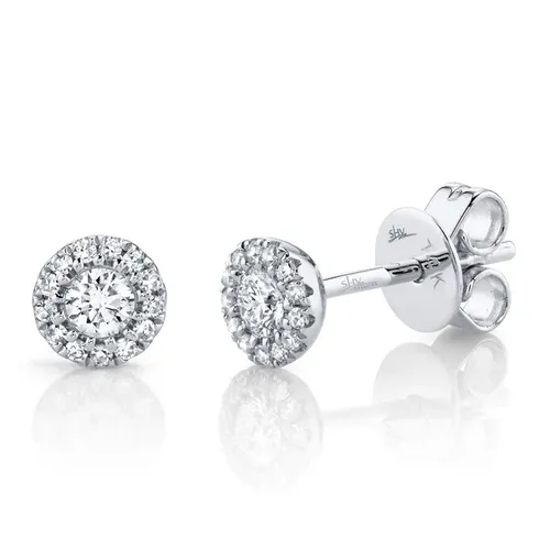 Shy Creation 14K White Gold Diamond Halo Stud Earrings