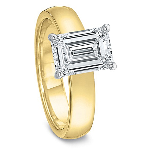 Precision Set 18K Yellow Gold & Platinum Emerald Cut Diamond 4MM Engagement Ring, Center Stone Sold Separately