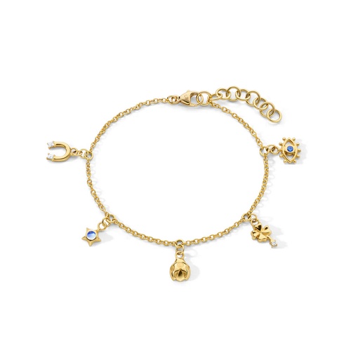 Monica Rich Kosann 18K Yellow Gold 7 My Lucky Charm Blue Sapphire, Diamond & Blue Moonstone Bracelet