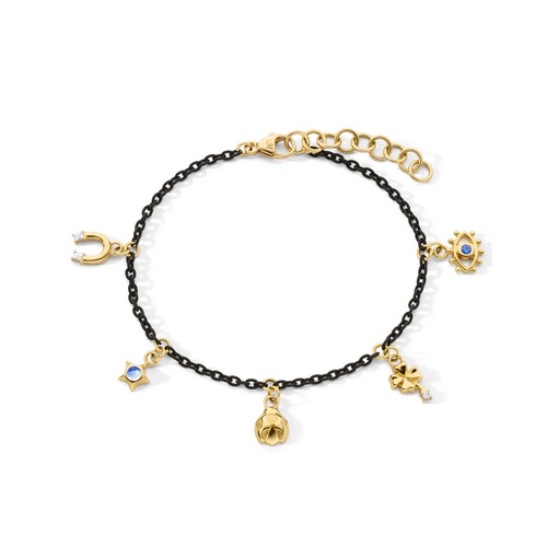 Monica Rich Kosann 18K Yellow Gold & Black Steel 7 My Lucky Charm Blue Sapphire, Diamond & Blue Moonstone Bracelet