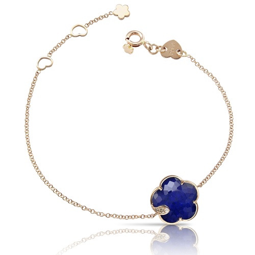 Pasquale Bruni 18K Rose Gold Rock Crystal over Lapis Doublet, White & Champagne Diamond Petit Joli Bracelet