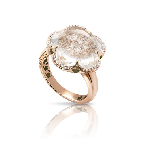 Pasquale Bruni 18K Rose Gold Bon Ton Rock Crystal, White & Champagne Diamond Ring