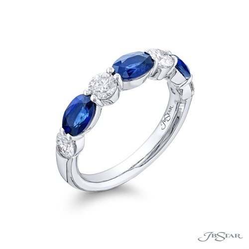 JB Star Platinum Shared Prong Blue Sapphire & Diamond Band