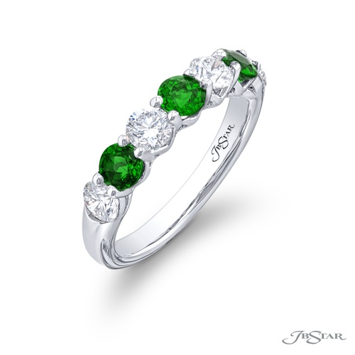 JB Star Platinum Shared Prong Emerald & Diamond Band