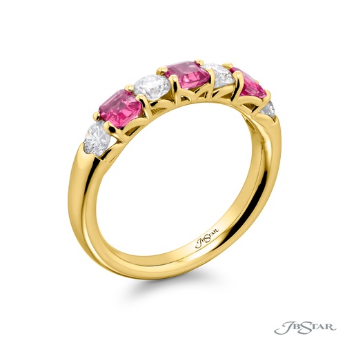 JB Star 18K Yellow Gold Shared Prong Pink Sapphire & Diamond Band