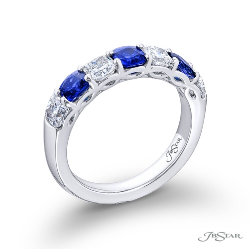 JB Star Platinum Shared Prong Blue Sapphire and Diamond Band