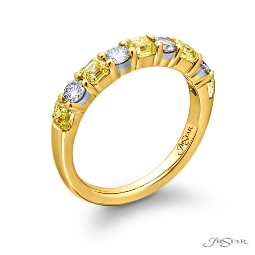 JB Star 18K Yellow Gold Shared Prong Fancy Yellow & White Diamond Band