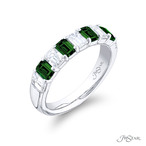 JB Star Platinum Shared Prong Emerald & Diamond Band