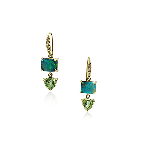 Alson Signature Collection 18K Yellow Gold Opal & Green Tourmaline Wire Drop Earrings