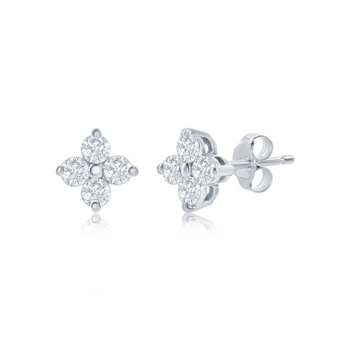 Alson Signature Collection 14K White Gold Diamond Cluster Stud Earrings