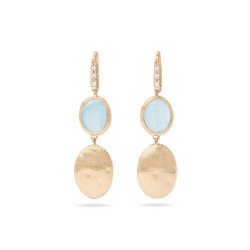 Marco Bicego 18K Yellow Gold Siviglia Aquamarine & Diamond Dangle Hook Earring