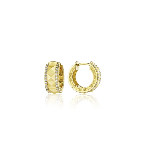 Penny Preville 18K Yellow Gold 15MM Diamond Rockstud Huggie Hoop Earrings