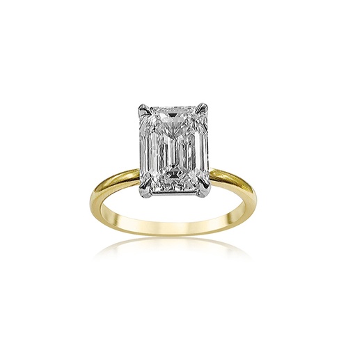 Precision Set 18K Yellow Gold & Platinum Emerald Cut Diamond Solitaire Engagement Ring
