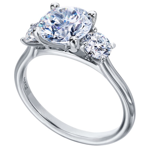 Mark Patterson Platinum Three-Stone Round Cut Diamond Engagement Ring, Center Stone Sold Separately