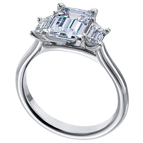 Mark Patterson Platinum Three-Stone Emerald Cut Diamond Engagement Ring, Center Stone Sold Separately