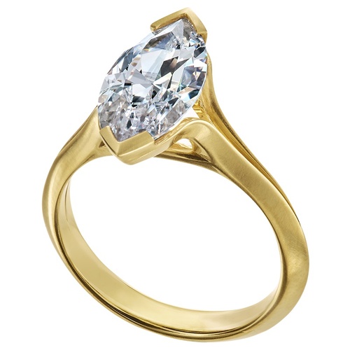 Mark Patterson 18K Yellow Gold Marquise Cut Satin Finish Split Shank Solitaire Engagement Ring, Center Stone Sold Separately