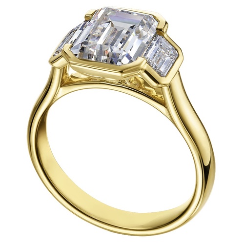 Mark Patterson 18K Yellow Gold Three-Stone Emerald Cut Bezel Set Engagement Ring, Center Stone Sold Separately