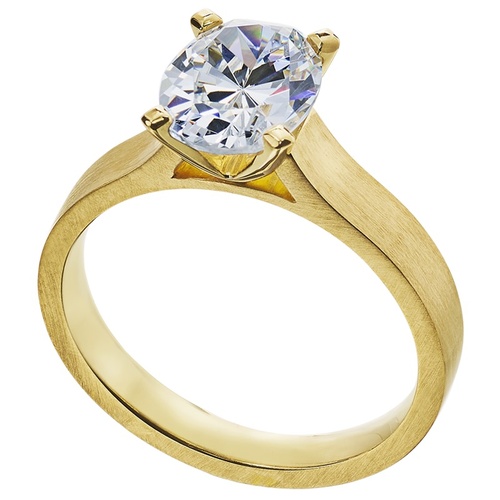 Mark Patterson 18K Yellow Gold Round Cut Satin Finish Flat Edge Cathedral Solitaire Engagement Ring, Center Stone Sold Separately