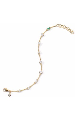 Monica Rich Kosann 18K Yellow Gold 7" Fancy Cut Staggered Diamond & Emerald Tennis Bracelet thumbnail 1