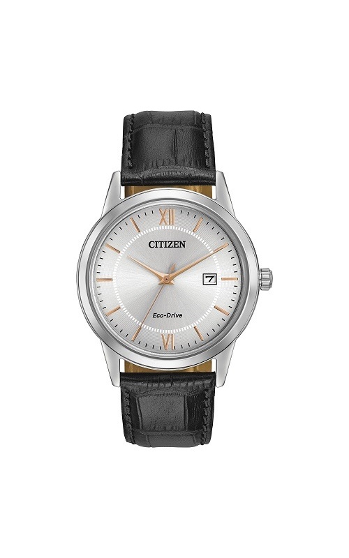 Citizen Eco-Drive Silver Dial Black Leather Men's Watch