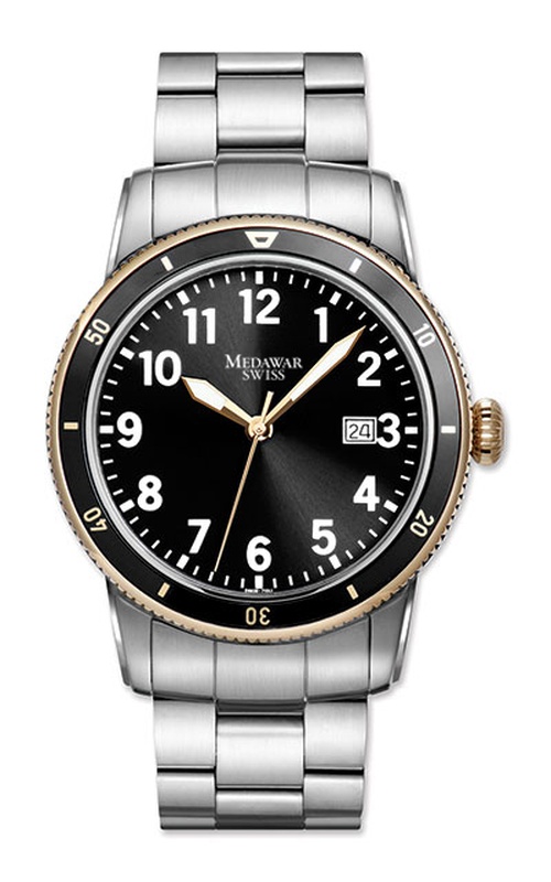 Mens Medawar Swiss Watch - 10ATM Stainless Steel and Yellow Tone Bezel Watch